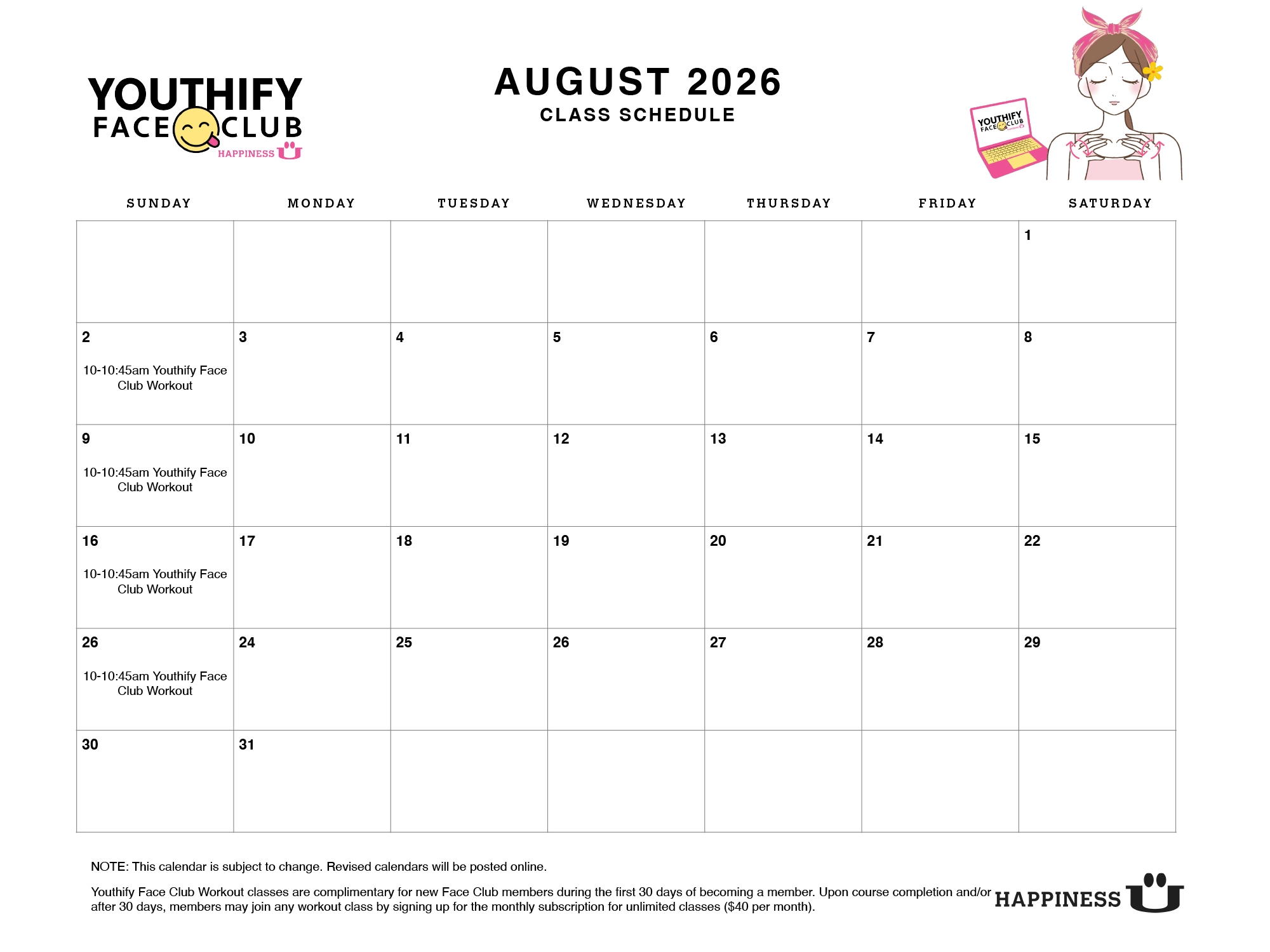 Face Club Calendar