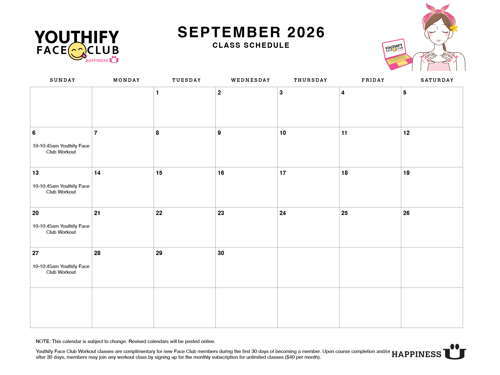 September Face Club Calendar