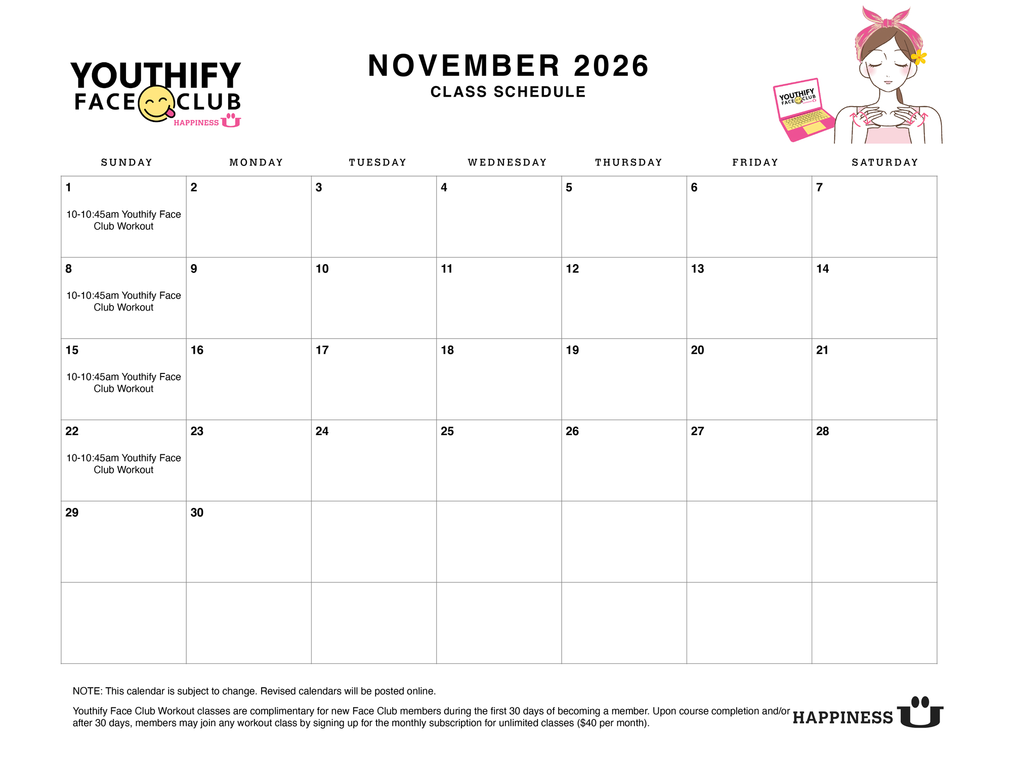 Face Club Calendar